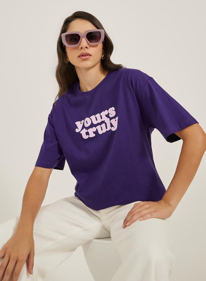 Styli Slogan Print Round Neck Oversized T-Shirt - Image 1